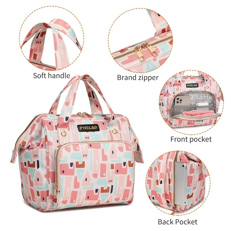 FHELAD Pink Small Diaper Bag Backpack Diaper Tote Bag Printed, Waterproof Multi-Function Mini Tote Maternity Bags Travel Backpacks with Insulated Pockets, Pink - Image 5